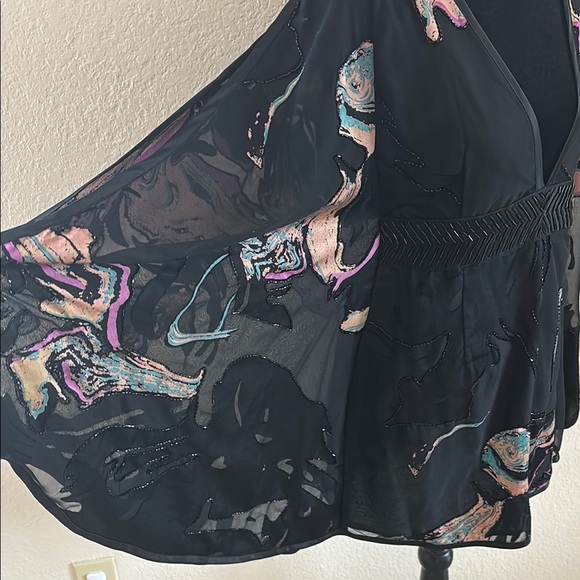 $250 Free People Florence Burnout Cold Shoulder Batwing Sequence Beaded Dress - Picture 4 of 10